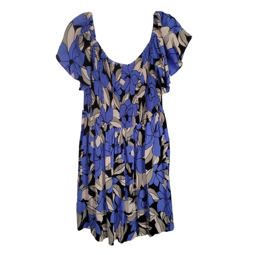 Free People Size L Dress Louise Off Shoulder Mini Floral Smocked Mini Flutter